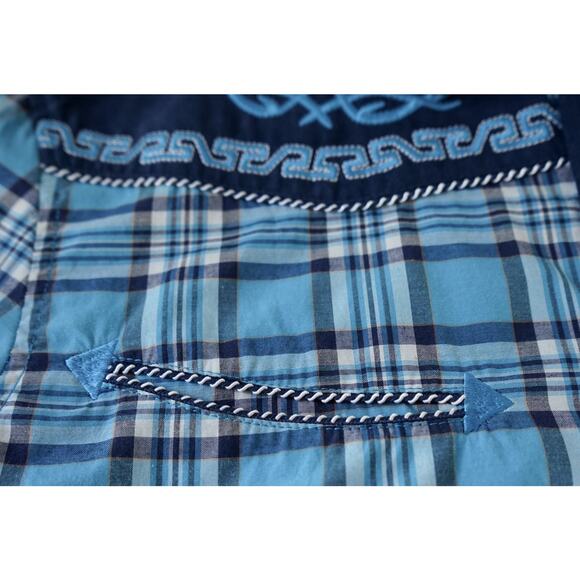 El General Men Embroidered Plaid Western Pearl Snap Button Shirt M Cowboy Rodeo - Picture 6 of 16